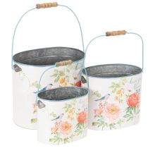 Artikel Oval vintage vårdekorationskruka, metall, 26/22/17 cm, set om 3