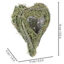 Artikel Dekorativt hjärta av naturgräs med folieinlägg, 14 cm, 2 stycken
