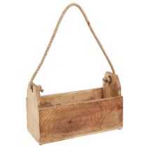 Artikel Träkruka med handtag, fyrkantig, naturjute 27x12x17cm