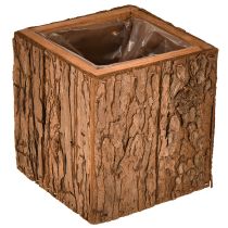 Artikel Fyrkantig träkruka med tallbark och kruka 12×12 cm