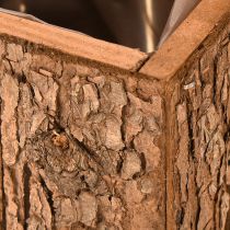 Artikel Fyrkantig träkruka med tallbark och kruka 12×12 cm