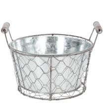 Artikel Växtkorg med insats, trådkorg, kruka, vårsilver, vitkalkad, shabby chic, Ø22cm H17,5cm