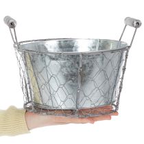 Artikel Växtkorg med insats, trådkorg, kruka, vårsilver, vitkalkad, shabby chic, Ø22cm H17,5cm