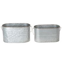 Artikel Kruka med handtag, metallkruka, planteringslåda, silver, brun, H22/20cm L42/40cm, set om 2