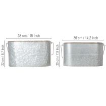 Artikel Kruka med handtag, metallkruka, planteringslåda, silver, brun, H22/20cm L42/40cm, set om 2