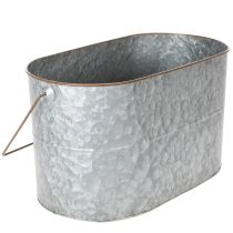 Artikel Kruka med handtag, metallkruka, planteringslåda, silver, brun, H22/20cm L42/40cm, set om 2