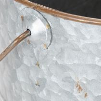 Artikel Kruka med handtag, metallkruka, planteringslåda, silver, brun, H22/20cm L42/40cm, set om 2