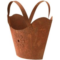 Artikel Metallkruka, dekorativ växtkruka, rostfri yta med handtag, H37cm