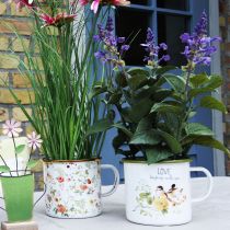 Artikel Emaljkåpa för plantering, kåpa för plantering med ordspråk, Ø11 cm