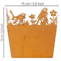 Artikel Metallkruka med fåglar, planteringslåda, fjäder, rostfri yta, 15,5 cm hög