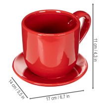 Artikel Stor dekorativ kopp med fat, lämplig som kruka, 17 cm