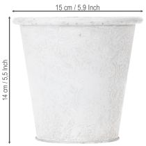 Artikel Blomkruka med ornament, kruka, metallbehållare, vit, Ø15,5 cm, H14,5 cm