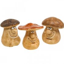 Keramisk dekorativ svamp med ansikte brun figur H12cm 3st