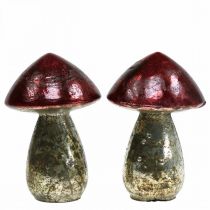 Deco svamp glas röd vintage höst dekoration Ø9cm H13,5cm 2st