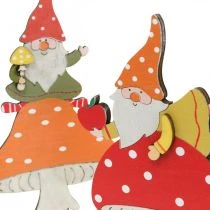 Artikel Flugsvamp för höst, trädekoration, gnome på svamp orange / röd H21 / 19,5cm 4st