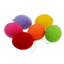 Artikel Dekorativa ägg för att hänga flockade färgglada påskägg 6cm 18st
