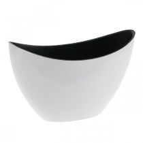 Dekorationsskål, oval, vit, svart, planteringsbåt av plast, 24cm