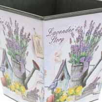 Växtkruka lavendelmotiv, fyrkantig dekorkruka, plastcachekruka H13cm B13,5cm