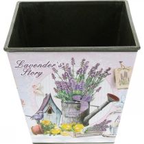 Artikel Växtkruka lavendelmotiv, fyrkantig dekorkruka, plastcachekruka H13cm B13,5cm