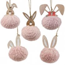 Hänge kanin rosa trä deco hänge Ø5cm-10cm 6 st