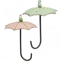 Paraplyer för upphängning, vårdekoration, paraply, metalldekor rosa, grön H12,5cm Ø9cm 4st