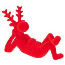 Artikel Dekorativ röd renfigur, liggande, modern design, 24 cm, 2 stycken