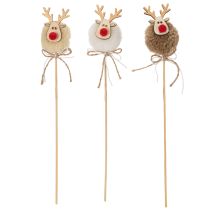 Artikel Dekorativa renfigurer med pompoms och julpinnar 24 cm 12 st
