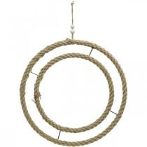 Dubbel dekorativ ring, ring för att dekorera, ring av jute, naturlig färg i bohostil, silver Ø41cm