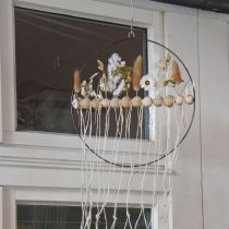 Artikel Dekorativ ring, metall, träpärlor, Ø30cm, svart, vit, naturlig, set om 4