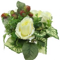 Rosor / hortensia bukett vit med bär 31 cm