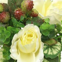 Rosor / hortensia bukett vit med bär 31 cm