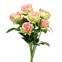 Konstgjord rosenbuske grön, rosa 55cm