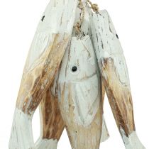 Artikel Rustik fiskhängare i trä med 5 fiskar vit natur 15cm