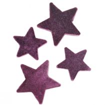 Artikel Scatter dekoration stjärnor flockade sammet stjärnor lila bär 4/5cm 40st
