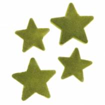 Artikel Scatter dekoration stjärnor flockade mossgrön 4cm/5cm 40 st