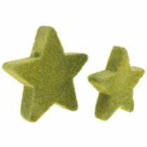 Artikel Scatter dekoration stjärnor flockade mossgrön 4cm/5cm 40 st