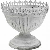 Dekorativ trofé metall dekorativ skål vit med kronkant H15cm