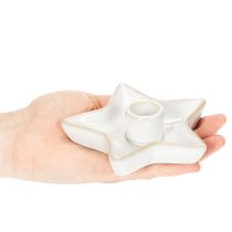 Artikel Keramisk stjärnljushållare, vit, för koniska ljus, 12 cm, 2 stycken