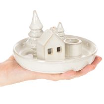 Artikel Dekorativ ljusstake i keramik med hus och träd, 16 cm