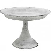Dekorskål med fot dekorativ tallrik metall vit Ø22cm H15,5cm