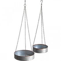 Växtskål för upphängning, metallkärl med kedja silver, kopparfärgad Ø30/40m H9/9,5cm L98/112cm