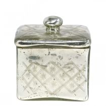 Glasburk med lock shabby glasdekoration champagne 14×14×14,5cm