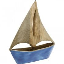 Deco segelbåt trä mango, träskepp blå H27,5cm