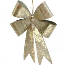 Artikel Rosett att hänga, julgransdekorationer, gyllene metalldekoration, antik look H23cm B16cm