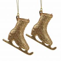 Julgransprydnad skridsko guld, glitter 8cm 12st