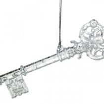 Julgransdekorationsnyckel, advent, trädhänget med glitter transparent / silver L14,5cm plast 12st
