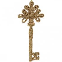 Dekorationsnyckel, juldekoration med glitter, julgransdekorationer Gyllene H15,5cm 12st