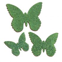 Artikel Scatter dekoration fjärilsgrönt glitter 5/4/3cm 24 st
