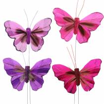 Fjärilsfjäril med tråd 7cm rosa lila 24st