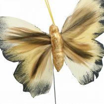 Deco fjäril, vårdekoration, mal på tråd brun, gul, vit 6×9cm 12st